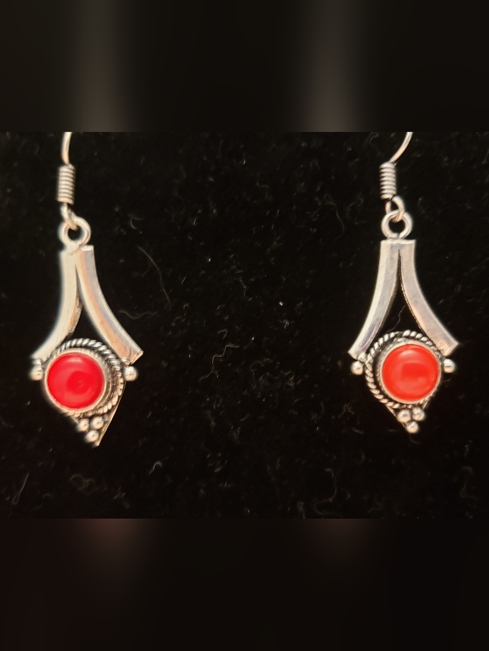 Coral & Silver Hand-crafted Dangle Earrings. NWOT.